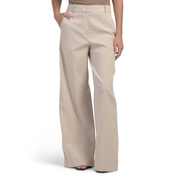 THEORY STRAW Linen Blend High Rise Trousers In Good Crunch - Picture 1 of 1